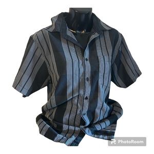 2/$14 💀 | Warehouse One | Button Down Shirt | Med | Blue/Black Vertical Stripes